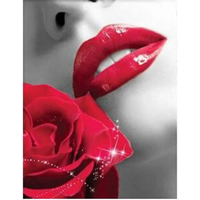 

5D Diamond Embroidery Rose Red Lip Diy Diamond Painting Cross Stitch Full Diamond Mosaic Needlework Rhinestones Paintings HL213