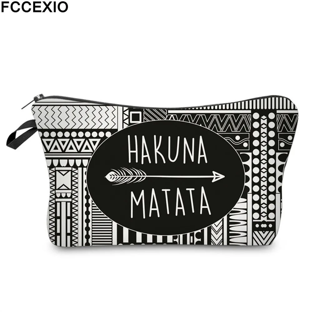 Небесно-голубой FCCEXIO, новинка, сумки для макияжа, 4 цвета, Hakuna Matata, с узором, модные косметички, сумки для путешествий, дамские сумки, женские косметички - Цвет: Небесно-голубой