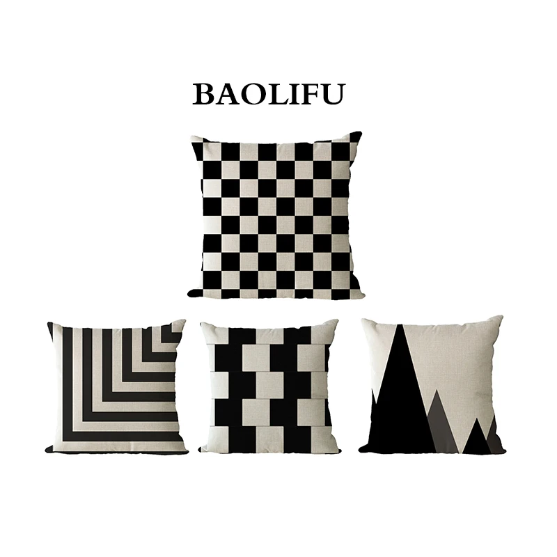 BAOLIFU 45x45 см наволочка из хлопка и льна с пайетками черно белые геометрические