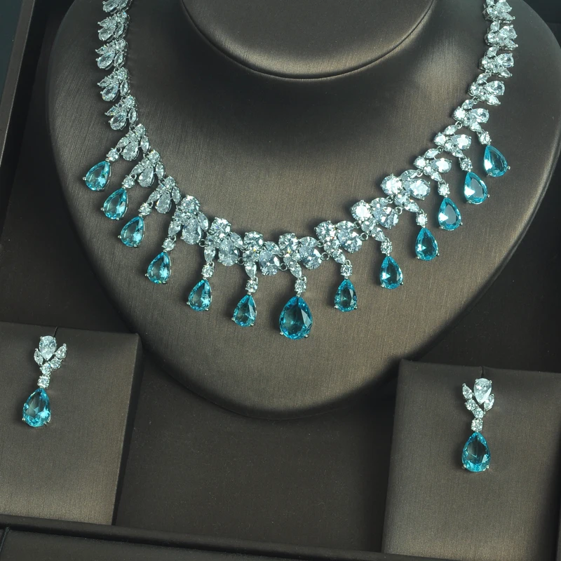 Модные европейские светло голубые серьги HIBRIDE в форме капли воды фианиты класса