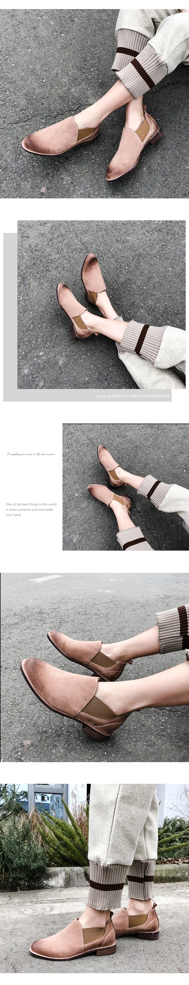 women's Genuine Leather Pumps 22-24.5 cm Low heel round toe vintage Fashion casual shoes Spring and autumn wild sexy Hand made