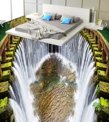 

[Self-Adhesive] 3D Water Curtain Cave 4 Non-slip Waterproof Photo Self-Adhesive Floor Mural Sticker WallPaper Murals Print Decal