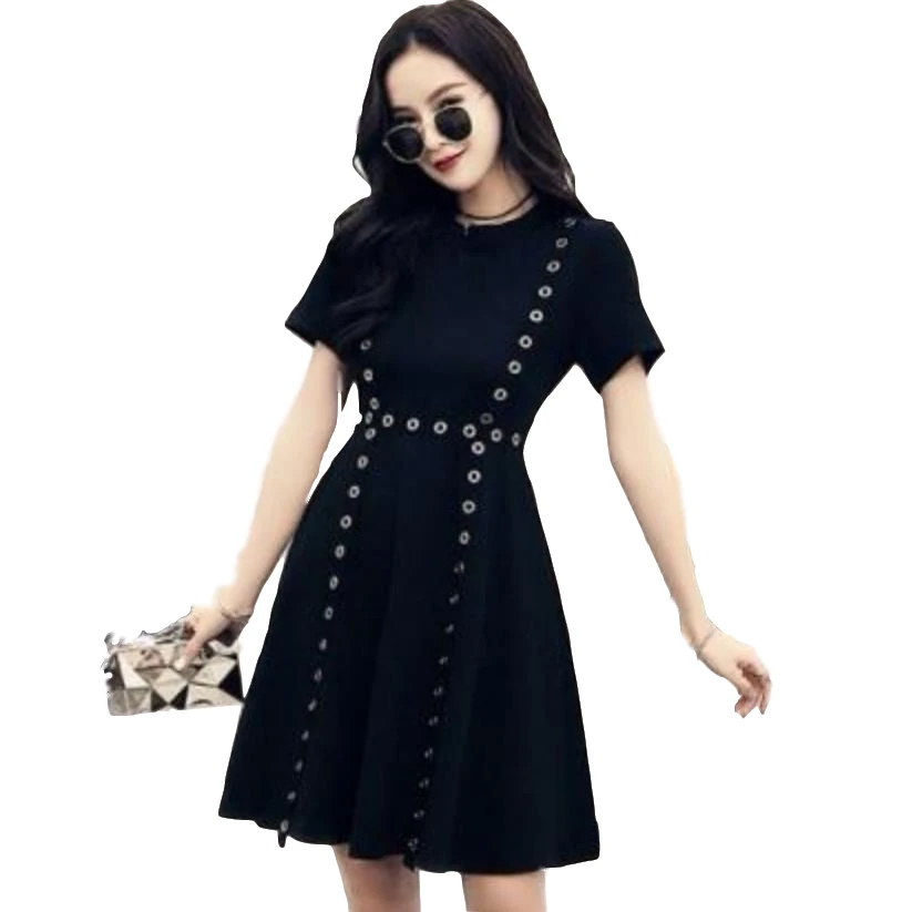 Женское винтажное платье черное в стиле панк Харадзюку 2019|Женские платья| |