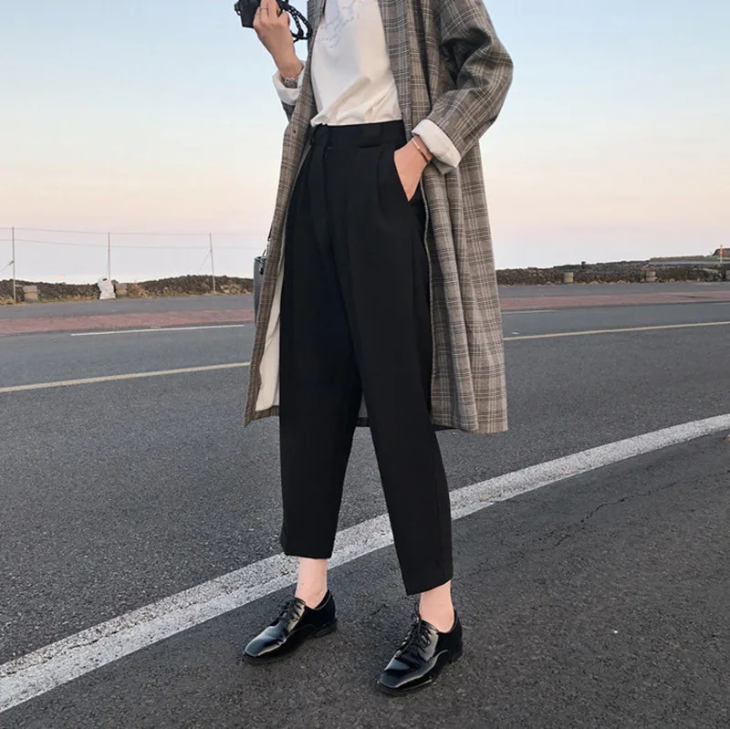 

2020 New Fashion Black elastic High Waist Harem Pants casual Women Summer Trousers Nine-point Wide-leg Pants Plus Size X634
