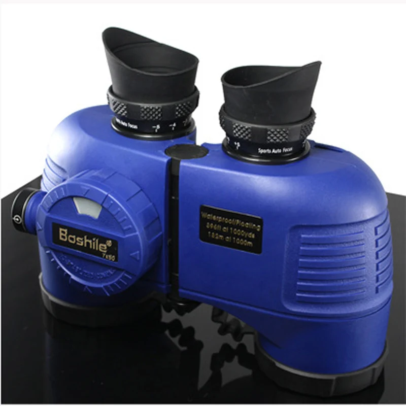 Blue Boshile Powerful Military Binoculars Waterproof Nitrogen High quality 7X50 Rangefinder Binocular hd Big Azimuth Compass 4 Colors - Цвет: Blue