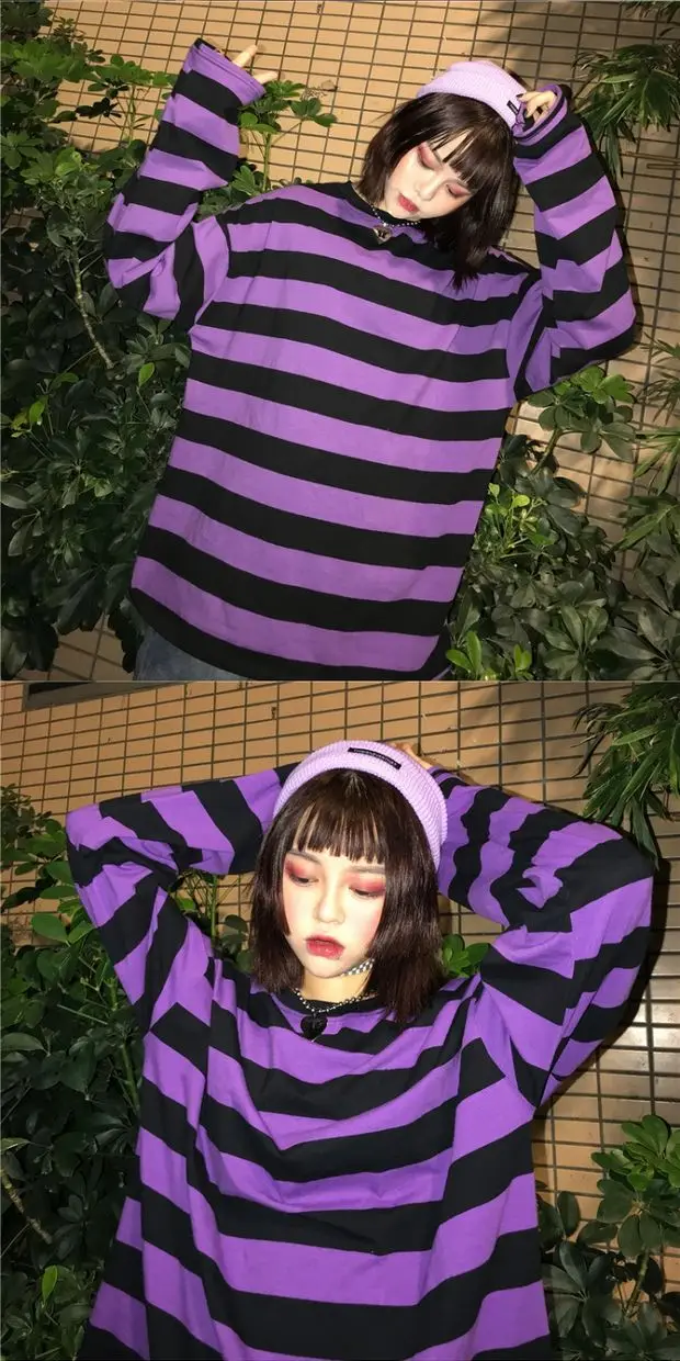 YouGeMan модная футболка Топ Женская Осенняя Корейская Ulzzang Harajuku Винтажная футболка с длинным рукавом полосатая футболка женские свитшоты