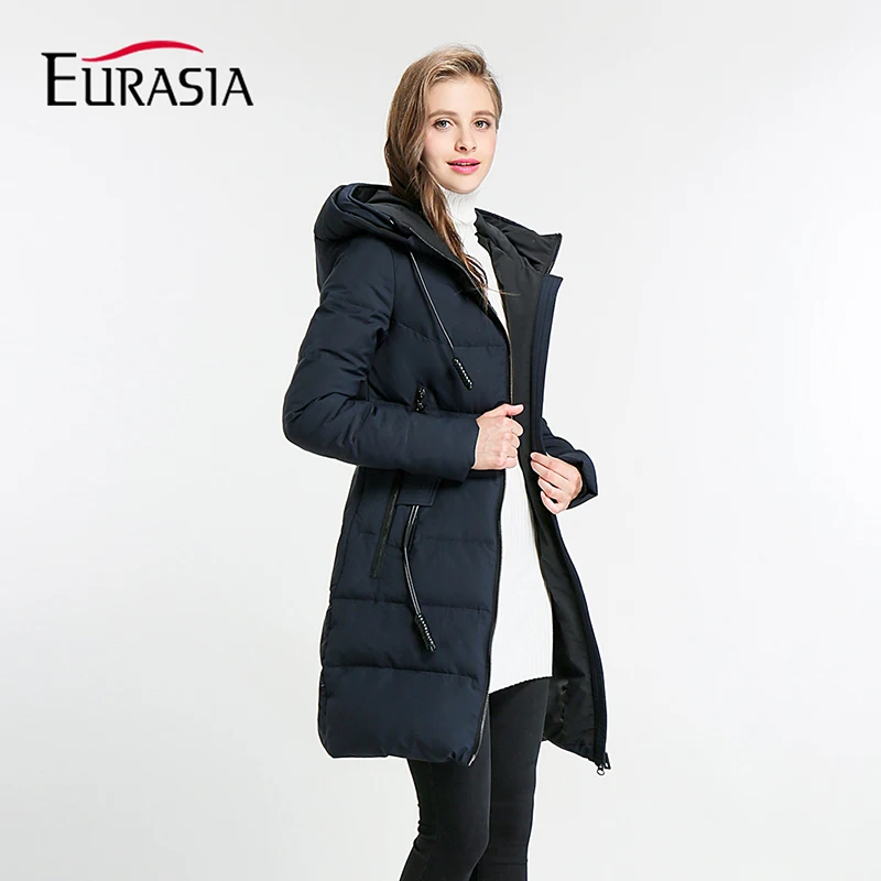 Eurasia New Women Winter Jacket Full Stand Collar Hooded Design Slim Outerwear Coat Warm Parka Lady Clothing Y1700010