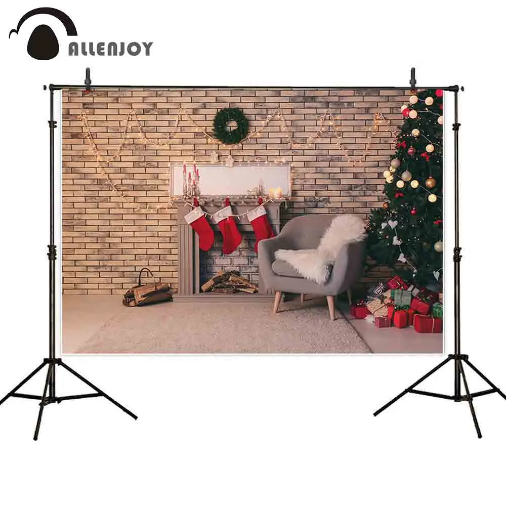 Allenjoy christmas photocall background living room fireplace gift tree white photobooth new arrival original design | Электроника