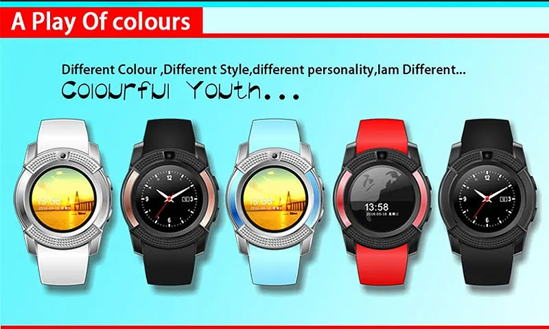 Новинка 2017 года SmartWatch V8 полный круговой Экран Поддержка Wechat SIM и карты памяти mp3/mp4