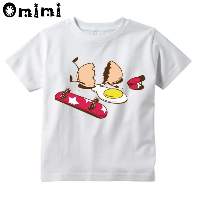 Boys/Girls Broken Egg Skateboard Design T Shirt Kids Cute Ca