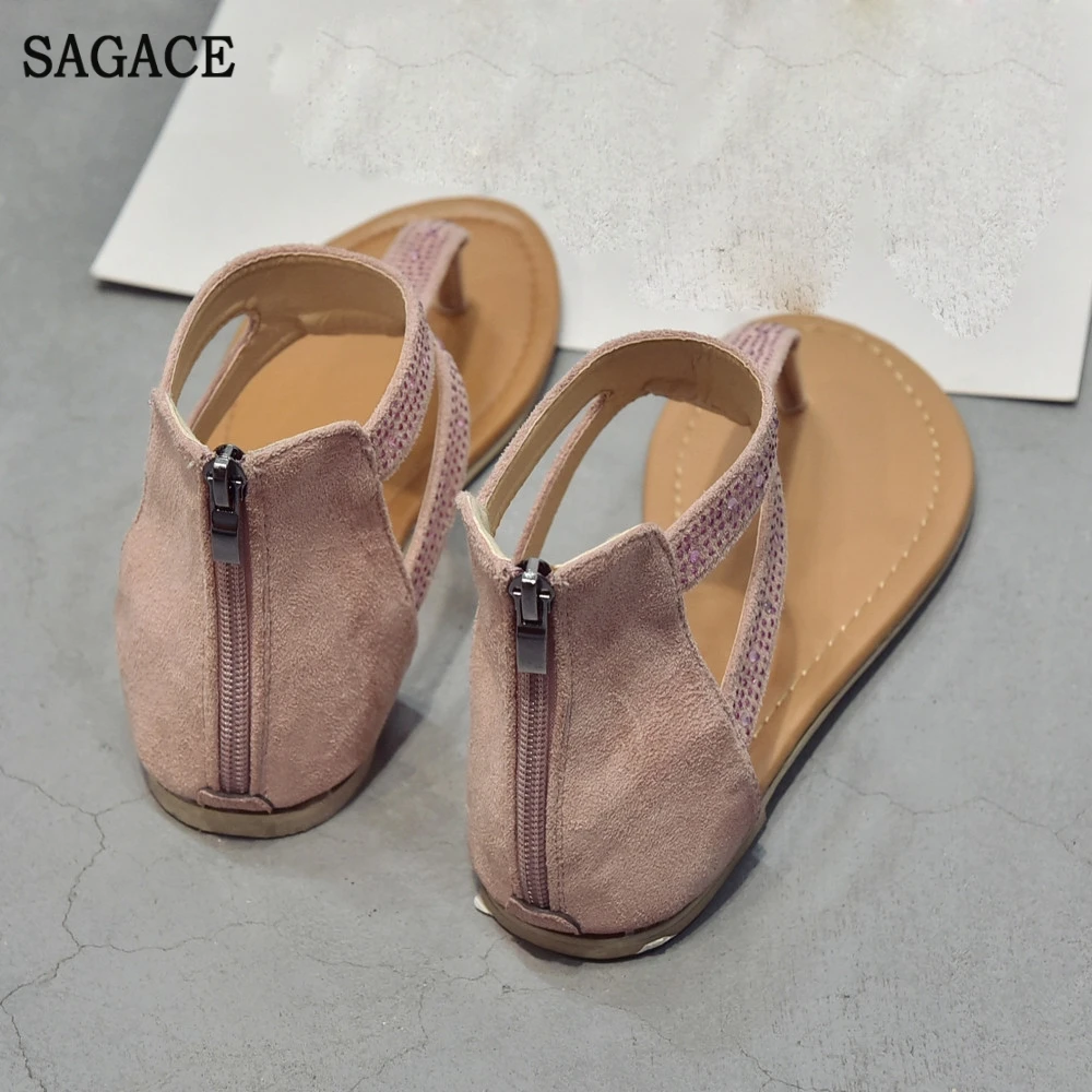 Шлепанцы SAGACE женские с алмазной застежкой молнией сандалии гладиаторы на низкой