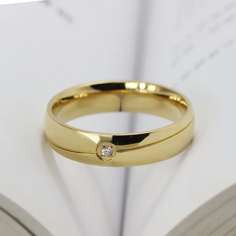 Male Female Titanium Ring Rose Gold Color Burnish AAA+ Cubic Zirconia Flush Setting Wedding Band Stainless Steel for Women | Украшения и