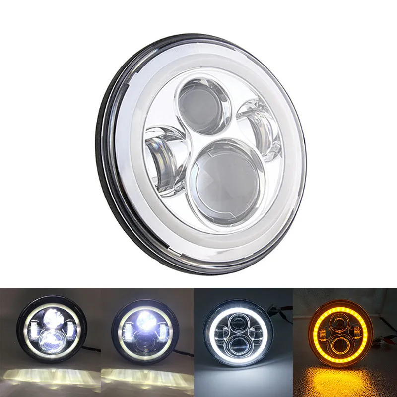 Chrome 40W 2 Аксессуары для мотоциклов 7 дюймов светодиодные фары Halo DRL свет для Road King Yamaha Heritage Softail Классический EFI FLSTCI налобный фонарь - Цвет: Chrome 40W 2