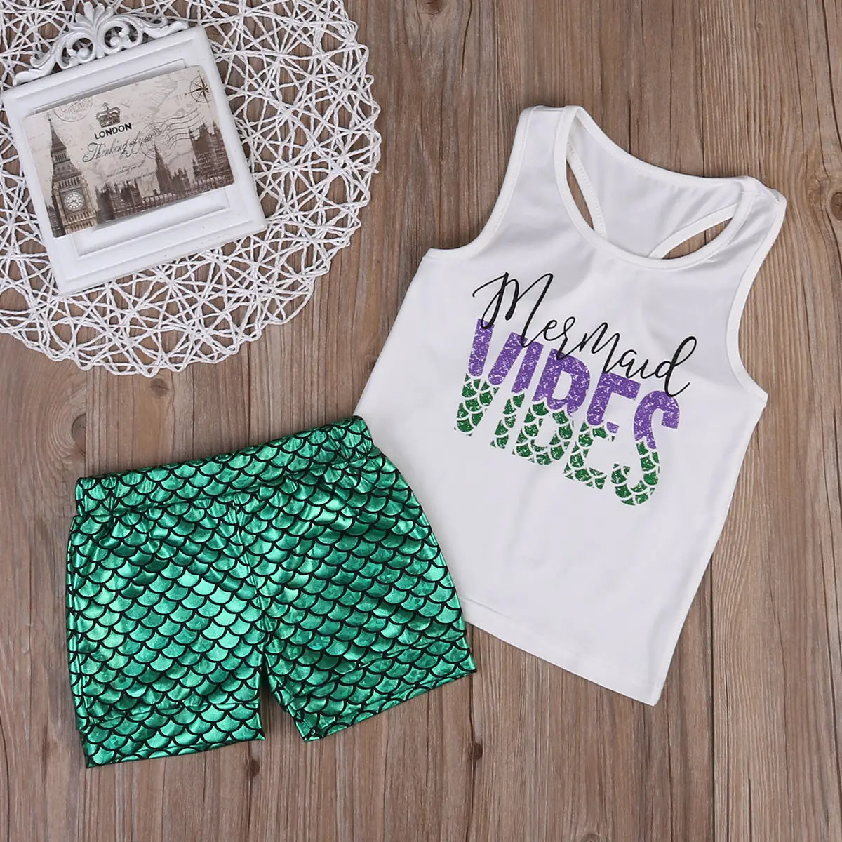 Милый жилет русалки без рукавов для маленьких девочек короткие штаны летний