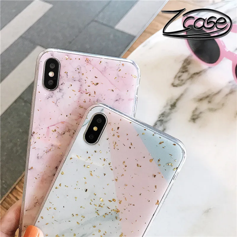 Роскошный Мраморный чехол с золотой фольгой для телефона iPhone X XS Max XR мягкий из ТПУ