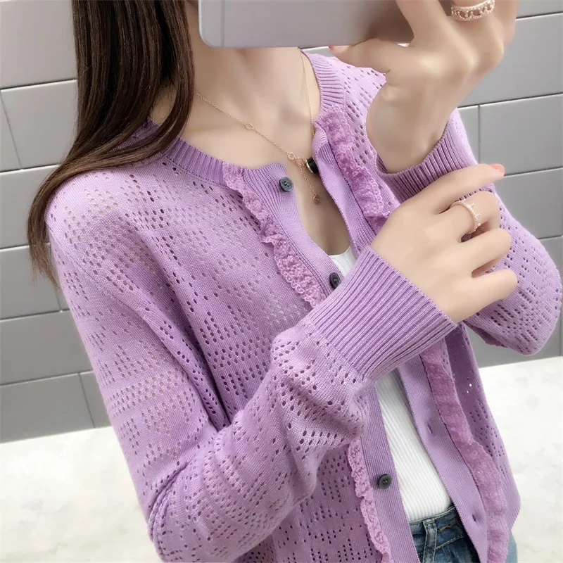 New Fashion 2019 Spring And Summer Women Slim Knit In Solid Colour Cardigan Full Sleeves |