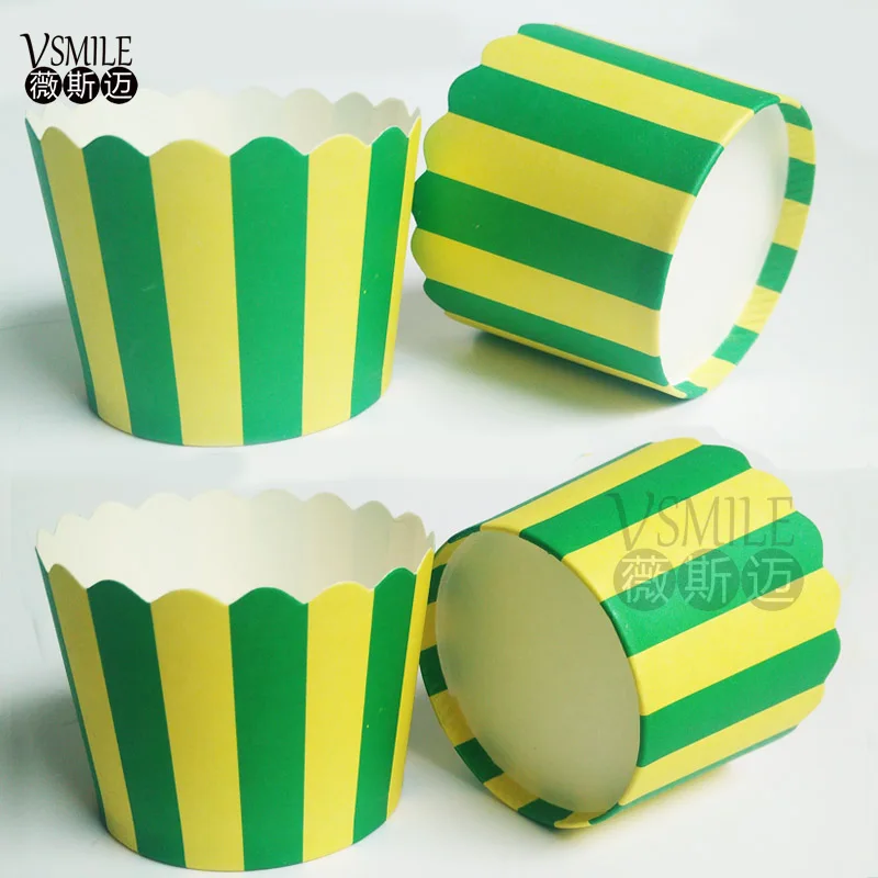 100 шт зеленый желтый полосатый дизайн бумага выпечки кекс чашка для свадьбы День