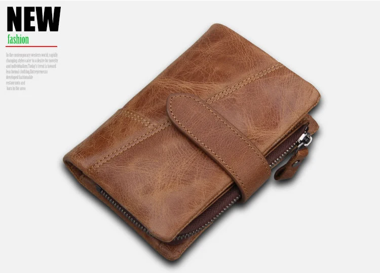 Genuine Crazy Horse Leather Wallet Men RFID Protection Removable Coin Purse Male Patchwork Designer Credit Card Wallet carteira