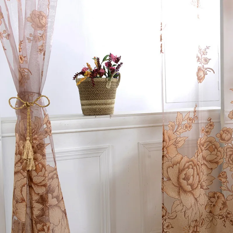 Peony Printing Curtains Semi-blackout Yarn Thick Tulle Fabrics Window Curtain For Living Room Bedroom 100x250cm | Дом и сад