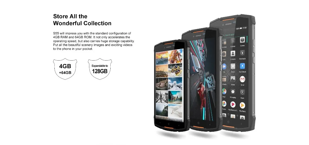 DOOGEE S55 4 Гб 64 Гб IP68 водонепроницаемый мобильный телефон 5," HD+ Android 8,0 Восьмиядерный 13мп камера 5500 мАч 5V2A быстрое зарядное устройство смартфон