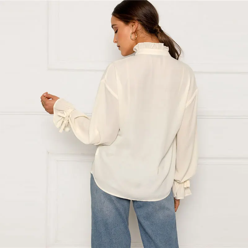 SHEIN Топ С Оригинальным Рукавом И Бантом Элегантная Офисная Блузка С Длинным Рукавом