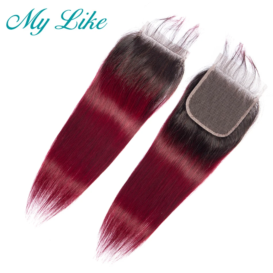 My Like Ombre 2 тона 1b/99j Бургундия Кружева Закрытие бразильские прямые не Реми