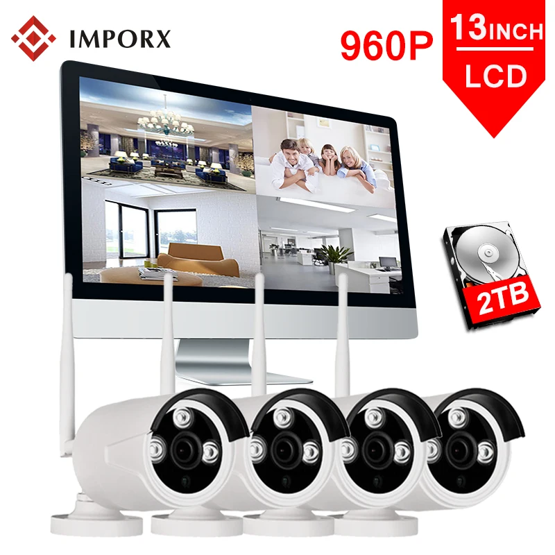 4CH Беспроводной NVR комплект 1080P 1" ЖК-монитор ИК ночного видения водонепроницаемый 2MP безопасности CCTV IP камера Wifi система наблюдения набор