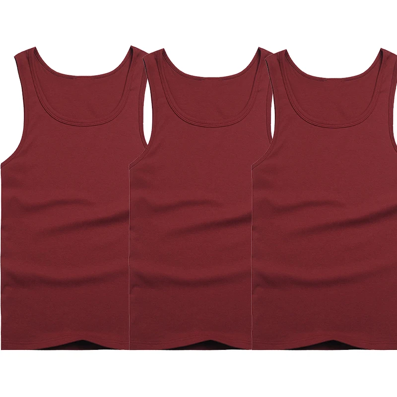 Red wine x3pcs Лидер продаж, 3 шт., хлопок/, летняя новинка, модные однотонные облегающие эластичные мужские майки, мужские однотонные майки - Цвет: Red wine x3pcs