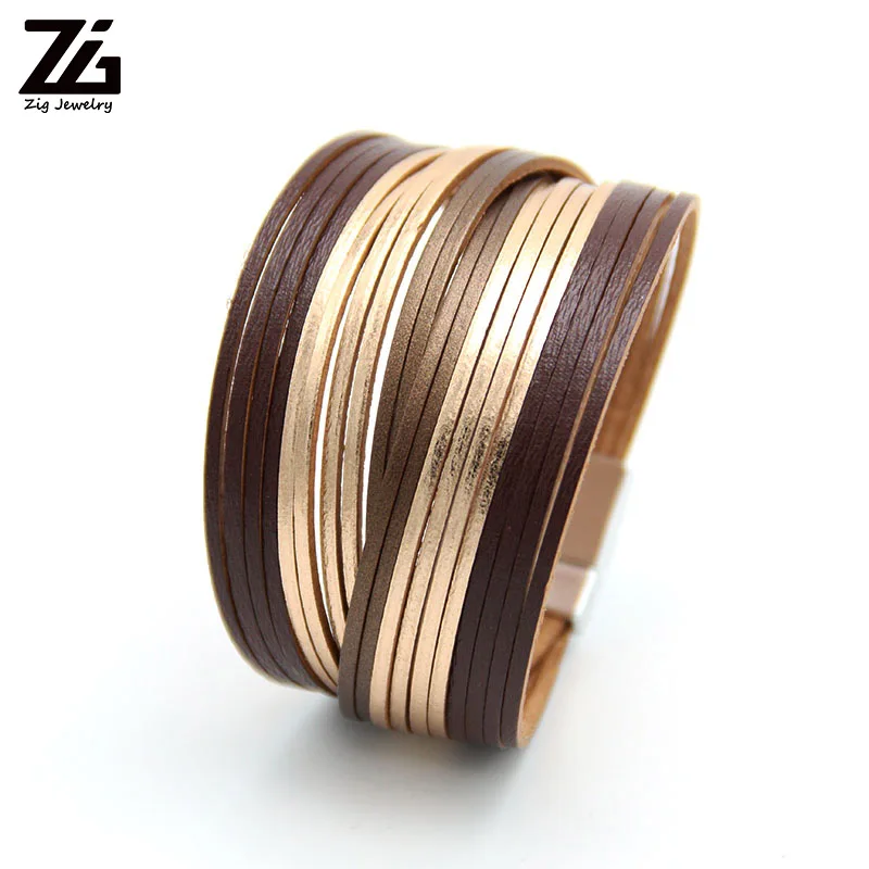 gold ZG, новинка, золотые кожаные браслеты для женщин, золотой, серебряный цвет, несколько слоев, очаровательный браслет и браслет, вечерние, модные ювелирные изделия - Окраска металла: gold