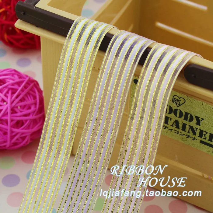 Лидер продаж лента из органзы с золотистыми краями 2 см|Ленты для шитья| |