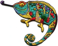 custom embroidered patch chameleon lizard retro hippie boho 70s applique iron on sew on badge customize w your own logo design