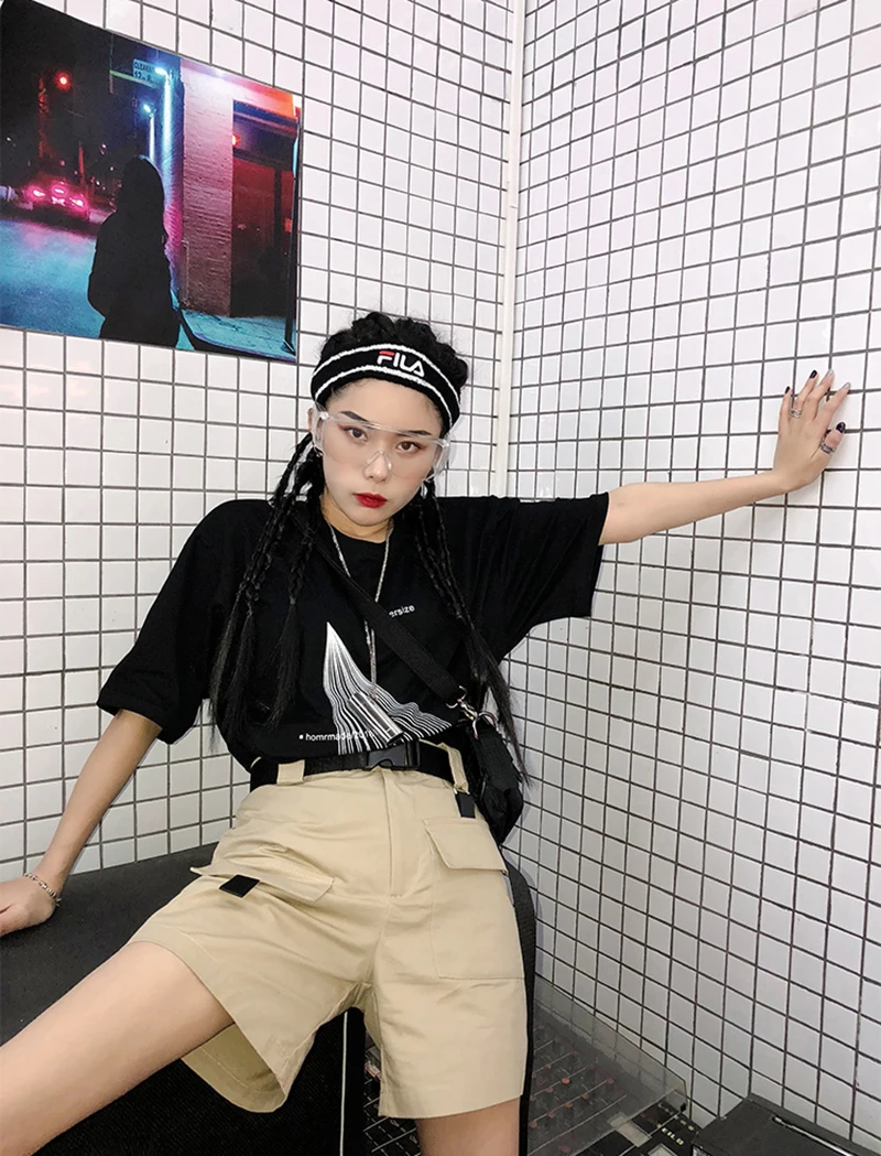 Повседневные летние шорты женские с высокой талией Harajuku корейские модные тренировочные брюки мини короткие Feminino уличный стиль Rave Hotpants 50H0259