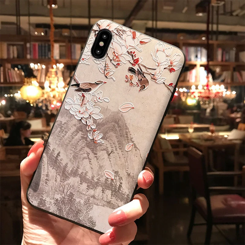 Рельефный чехол для телефона с изображением пейзажа сороки для iPhone 6, 6 S, 7, 8 Plus, X, XS, MAX, XR, мягкая задняя крышка из ТПУ для OPPO R15, R17, чехол