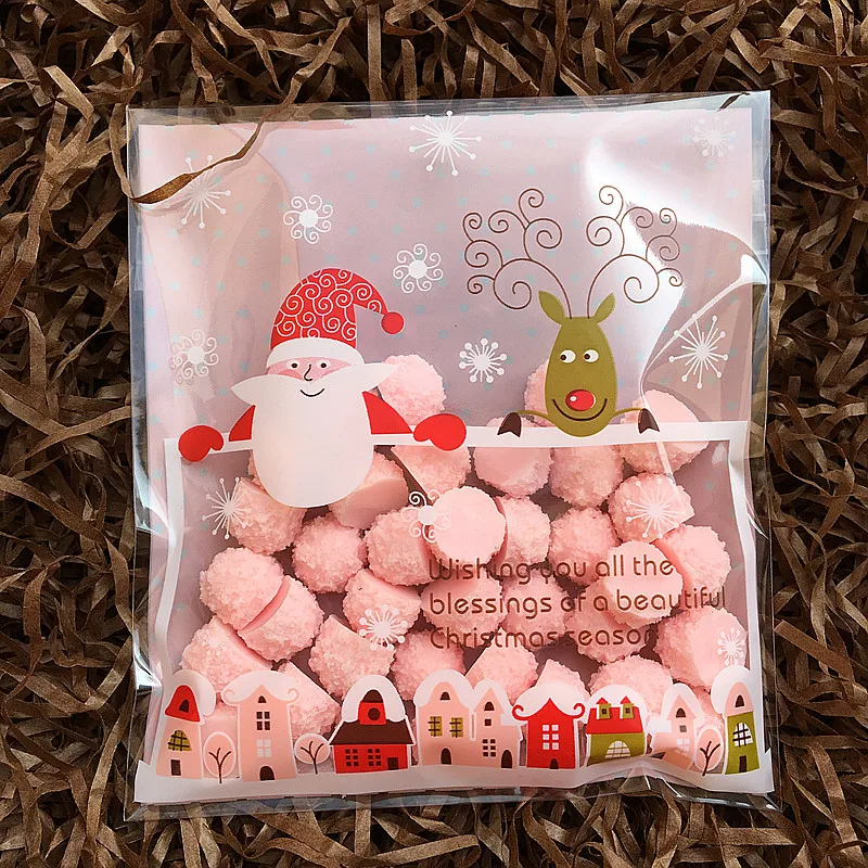 100 шт Розовый Санта Клаус и олень упаковка печенья пластиковые свадебные конфеты
