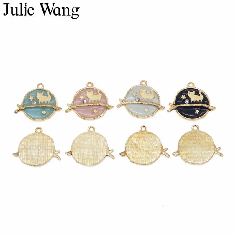 Julie Wang 4 шт. эмалированная ветка в форме котенка золотого цвета для ожерелье с