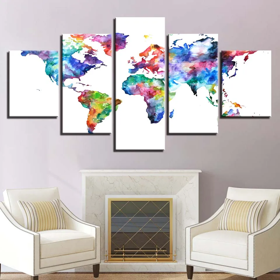 Modular Pictures Poster Framework 5 Pieces Abstract Graffiti Color Map Painting Decor Home Wall Art HD Prints On Canvas Artworks | Дом и сад