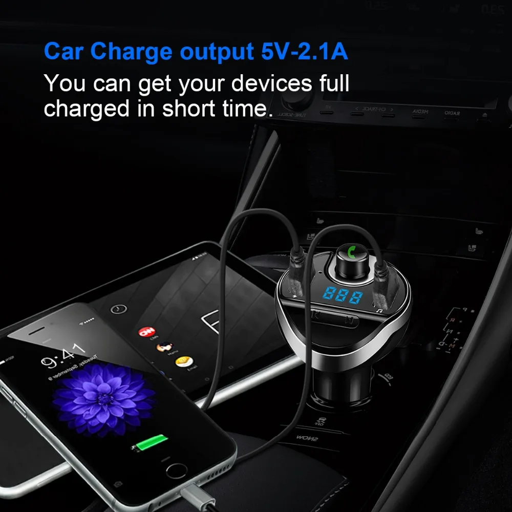 Автомобильное зарядное устройство T20 с двумя USB портами 5 в 2 1 А поддержка tf диска U