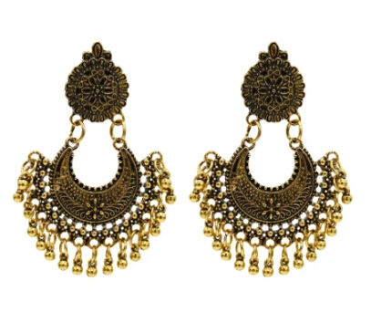 5346G Индийские окисленные серьги Jhumka Jhumki, индийские ювелирные изделия для женщин, золотые, серебряные, длинные серьги с кисточками, с ушками, для афганского, египетского, турецкий Цыганский - Окраска металла: 5346G