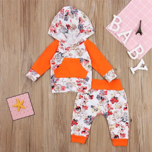 Newborn Baby Girls Clothes Set Long Sleeve Flower Hooded Tops Pants Lggings Outfits | Детская одежда и обувь