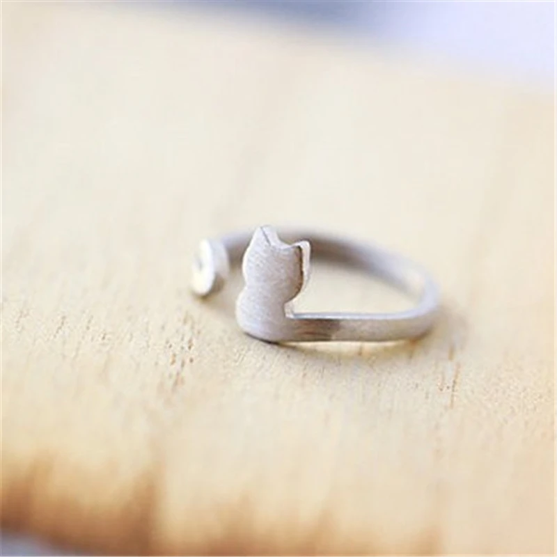 Простое дизайнерское Ювелирное кольцо с котом и животными. Милое крошечное