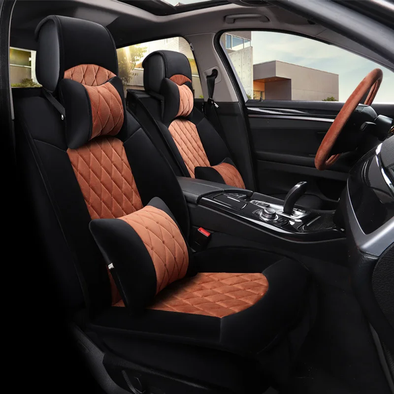 Передняя Задняя часть автомобиля 5 чехлов для сидений короткая плюшевая подушка
