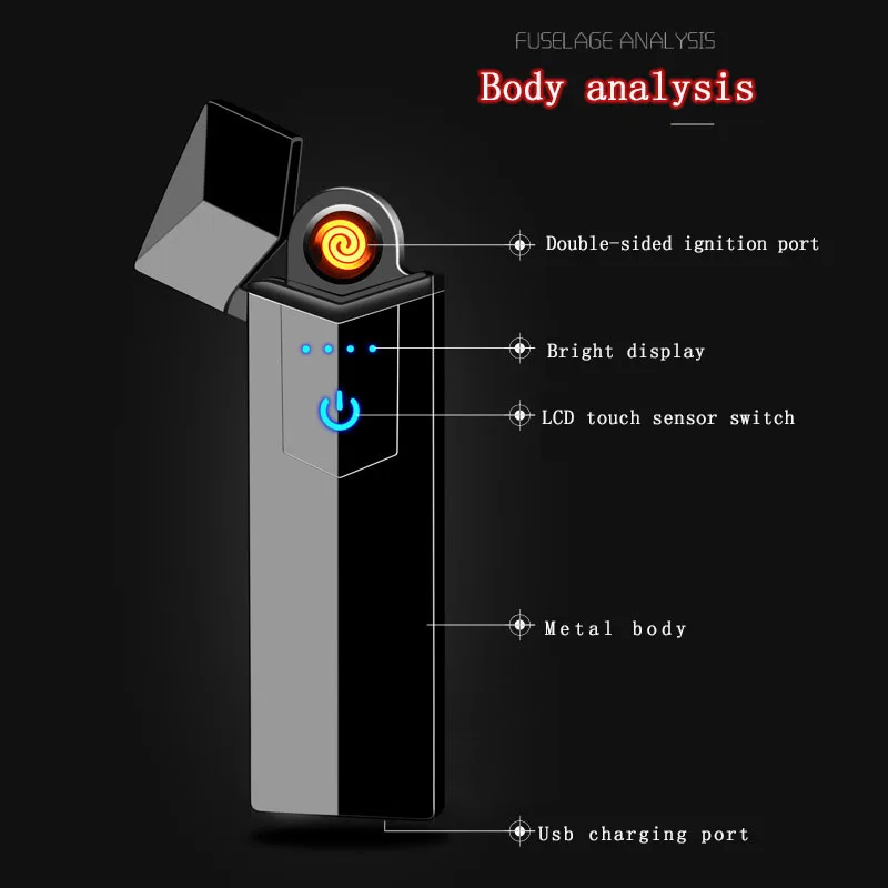 Новинка 2019 двусторонняя зажигалка с сенсорным экраном Портативная USB
