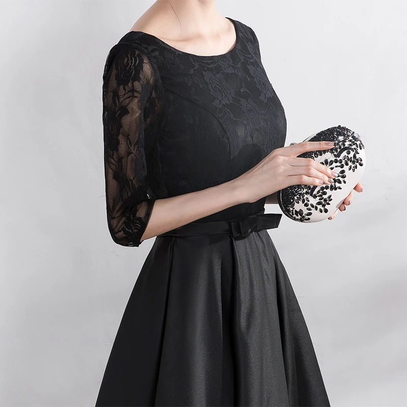 Robe de soiree Черное вечернее платье длиной до колен с круглым вырезом на шнуровке платья для выпускного вечера индивидуальный заказ