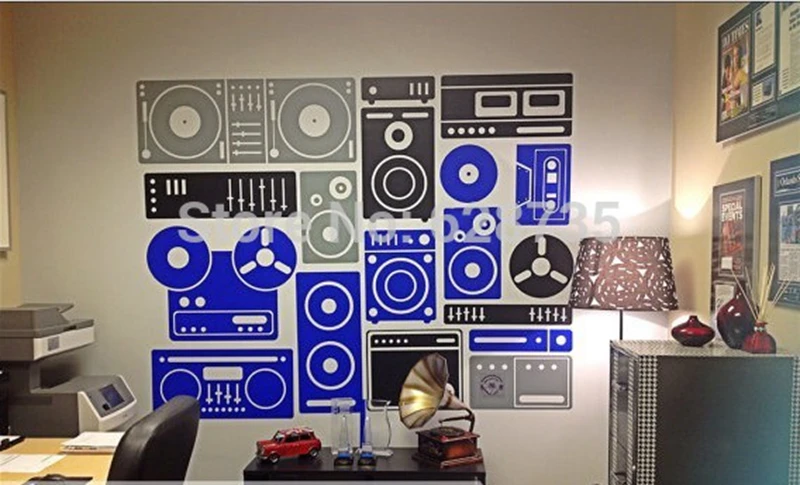 Виниловые Настенные Стикеры для музыкального оборудования, большой размер 200x155 см, музыкальные настенные наклейки для украшения дома/музыкальной студии