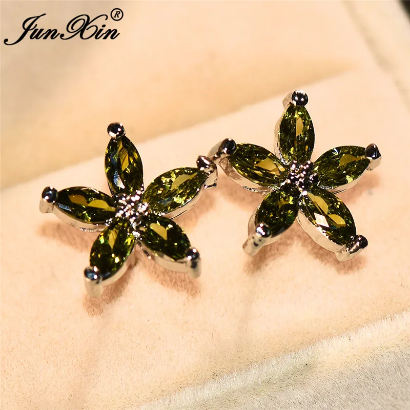 Olive Green Модные женские серьги-гвоздики со звездами для девочек, синие/розовые/зеленые серьги, 925 пробы серебряные ювелирные изделия, двойные свадебные серьги для женщин - Окраска металла: Olive Green