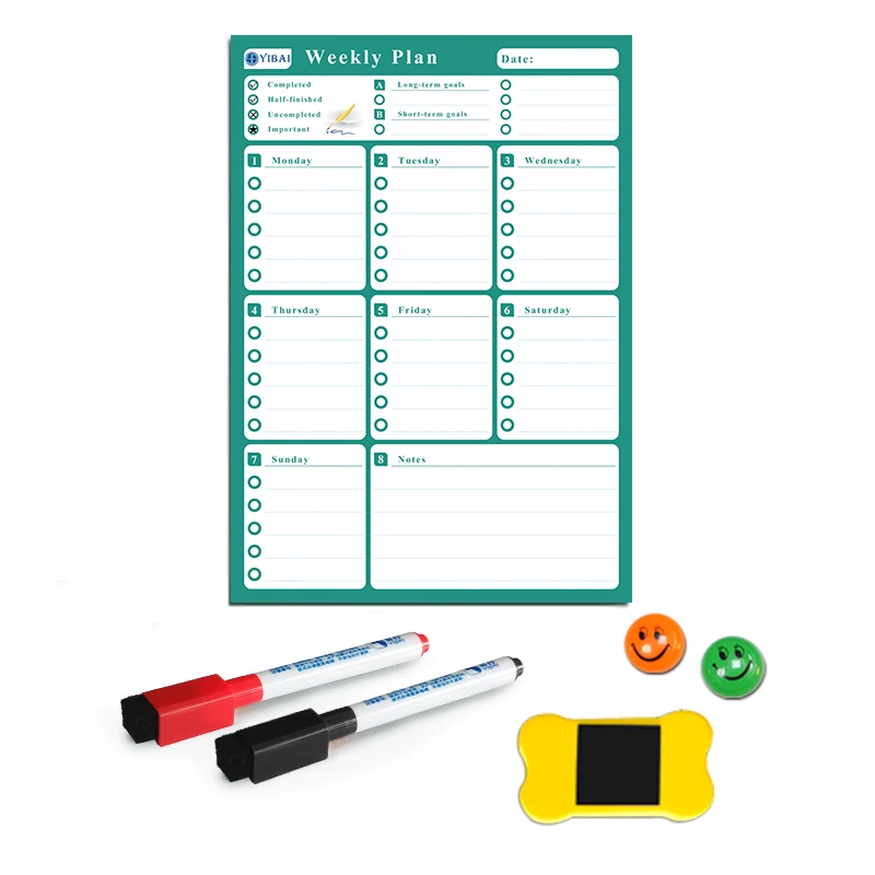 

YIBAI Weekly Plan Magnetic board,school Office Sticker Dry Erase For Home Refrigerator Available UV laser printing 42*30cm