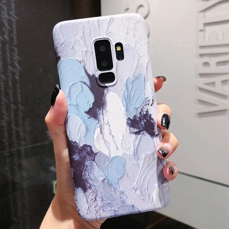 YHBBCASES ретро-чехлы с масляной росписью для samsung S10 S8 S9 Plus, разноцветный жесткий чехол для телефона с каракулями для samsung Note 10 8 9 - Цвет: Blue