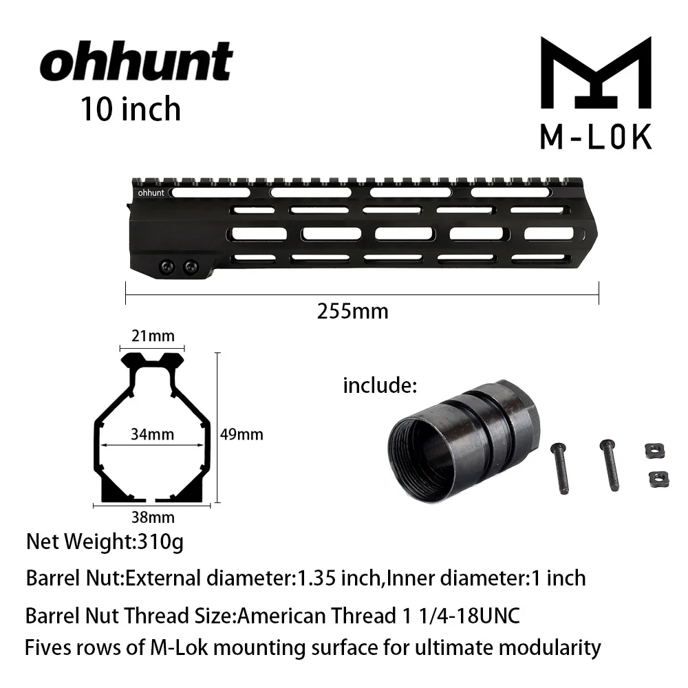 10 Inch Ohhunt тактический AR15 поплавок M-LOK Handguard " 9" 1" 12" 13," 15" 1" Пикатинни со стальной бочкой гайка для прицела - Цвет: 10 Inch
