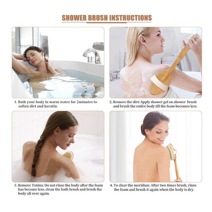 

CLPAIZI Natural Bristle Body Massage Brush Exfoliation Promotes Blood Circulation SPA Dry Brush Bathroom Set Shower Brush D30