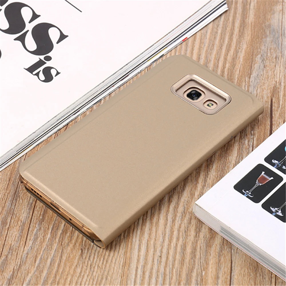 For samsung A5 A7Case Classic Leather Smart Window View Mirror Case galaxy A3 A7 2017 2018 case Flip Phone |